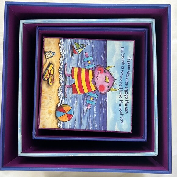 Little Monsters Nesting Boxes Decorative Set Rustic Whimsical Art Set of 5 - Picture 6 of 16